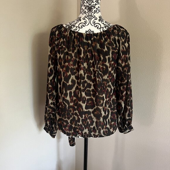 CeCe Animal Print Tie Side Top Blouse - Tan Black Red - Picture 5 of 8